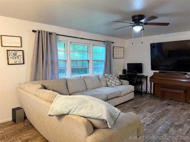 116 S Camden St, Muskogee, OK 74403 - living area with wood finished floors, ceiling fan, and baseboards