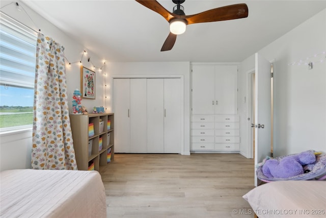 7207 E 166th St, Collinsville, OK 74021 - bedroom featuring light wood-type flooring, a ceiling fan, and a closet