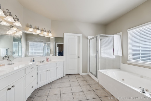 7408 E Forest Ridge Blvd, Broken Arrow, OK 74014 - bathroom with vanity, a wealth of natural light, and a stall shower