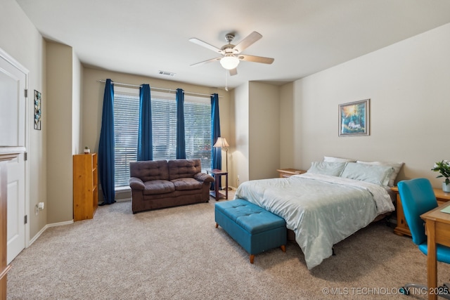7408 E Forest Ridge Blvd, Broken Arrow, OK 74014 - bedroom with visible vents, a ceiling fan, and carpet
