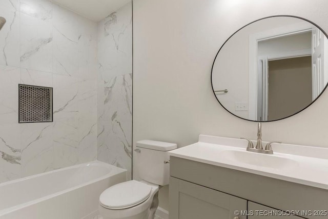 full bath with shower / bathtub combination, toilet, and vanity