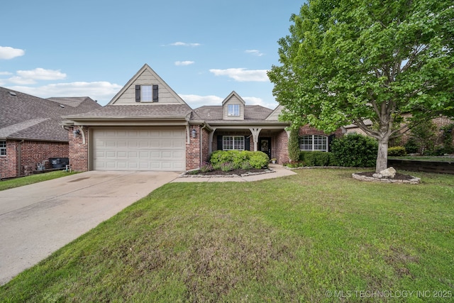 309 E 125th Ct S, Jenks, OK 74037 - traditional-style house featuring brick siding, a garage, a front lawn, and concrete driveway