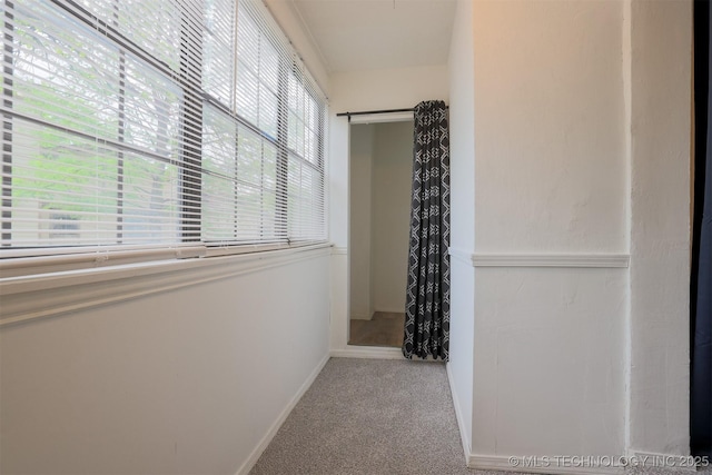 hall with baseboards and carpet