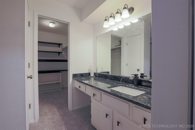full bathroom featuring vanity and a walk in closet