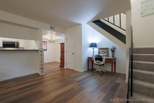 6371 S 80th Ave E Unit G, Tulsa, OK 74133 - office space featuring a chandelier, dark wood finished floors, and baseboards