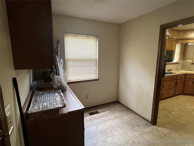 3316 Maple Dr, Sand Springs, OK 74063 - laundry room with a sink, a textured ceiling, baseboards, and light floors