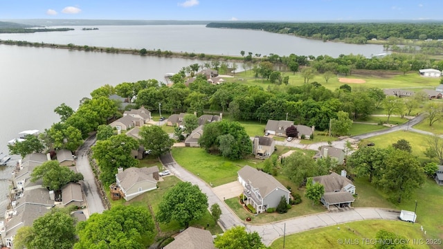 aerial view featuring a water view and a residential view