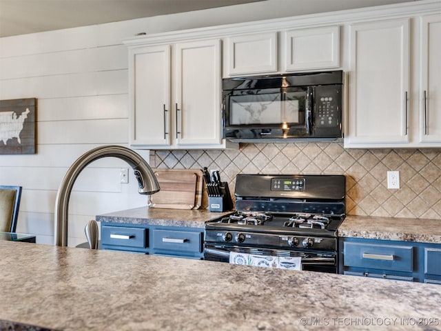 4312 N 33rd St, Broken Arrow, OK 74014 - kitchen featuring backsplash, white cabinets, black appliances, and light countertops