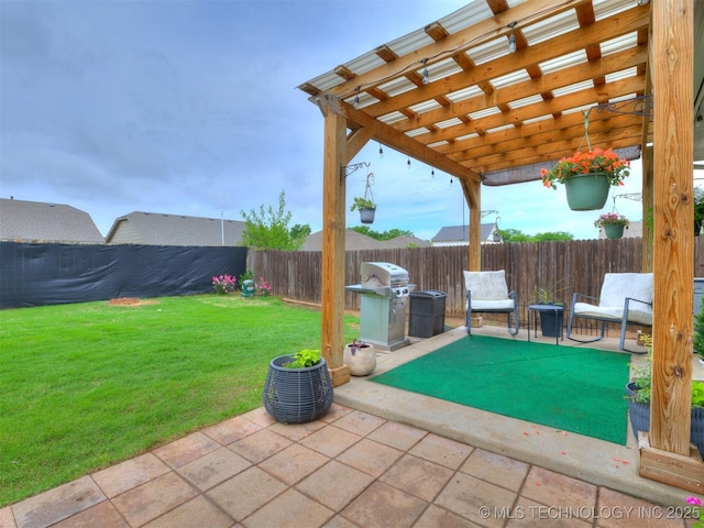 4312 N 33rd St, Broken Arrow, OK 74014 - view of patio / terrace with a pergola, a fenced backyard, and a grill