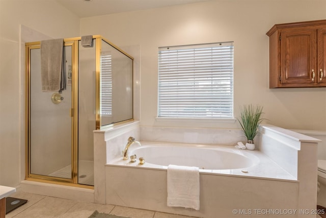 13303 E 95th Pl N, Owasso, OK 74055 - full bathroom featuring tile patterned floors, a stall shower, toilet, and a bath