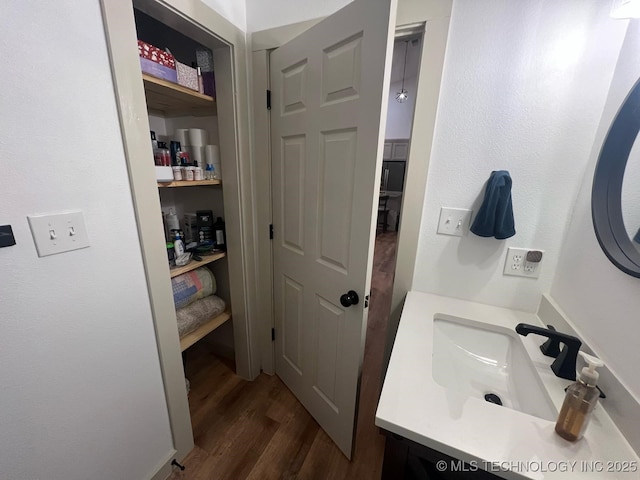 bathroom featuring vanity and wood finished floors