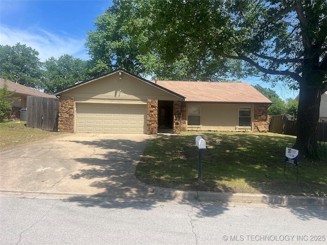 2640 W Fort Worth Pl, Broken Arrow, OK 74012 - ranch-style house featuring stone siding, concrete driveway, and an attached garage