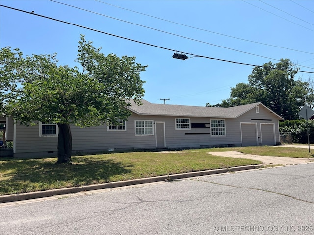 304 E 45th Ct, Tulsa, OK 74105 - view of front of home with crawl space, a garage, a front yard, and driveway