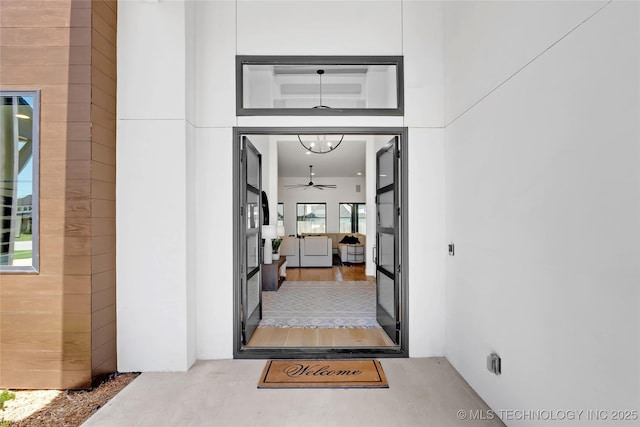 property entrance featuring stucco siding