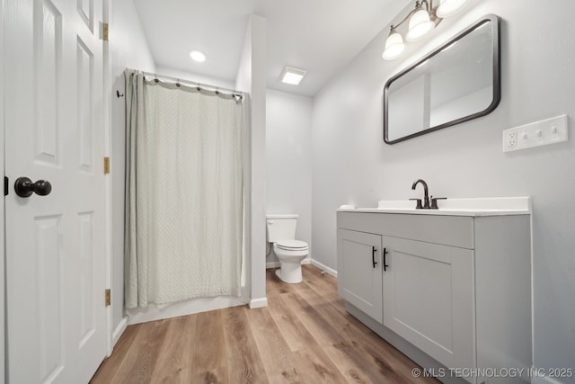 109 S Coo Y Yah St, Pryor, OK 74361 - full bath featuring vanity, a shower with shower curtain, wood finished floors, and toilet
