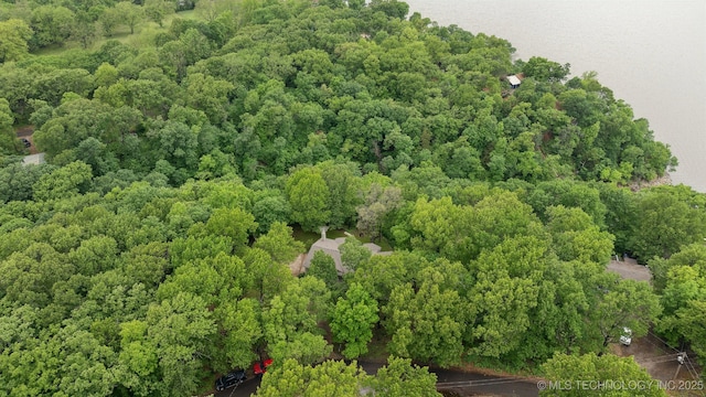 bird's eye view featuring a view of trees