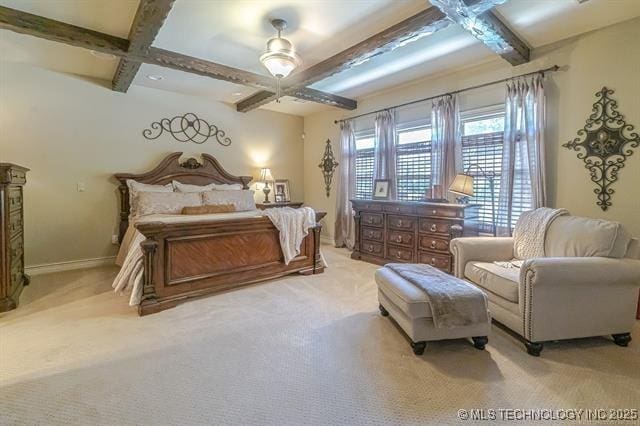 11615 S New Haven Ave, Tulsa, OK 74137 - carpeted bedroom featuring baseboards, coffered ceiling, and beamed ceiling