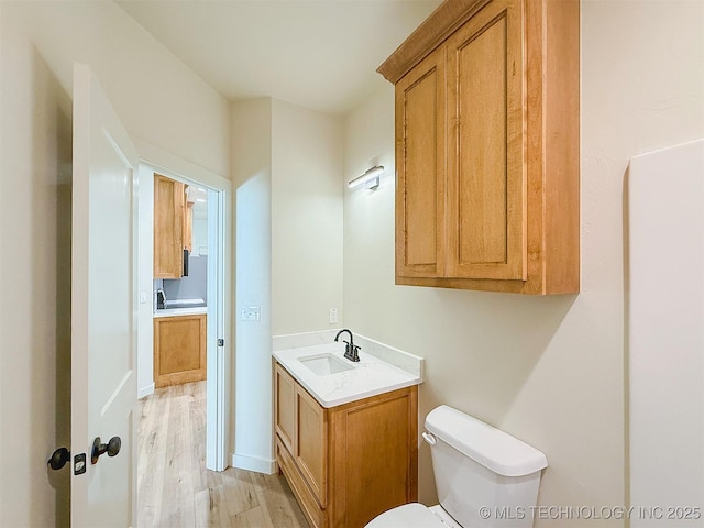 bathroom featuring vanity, wood finished floors, and toilet