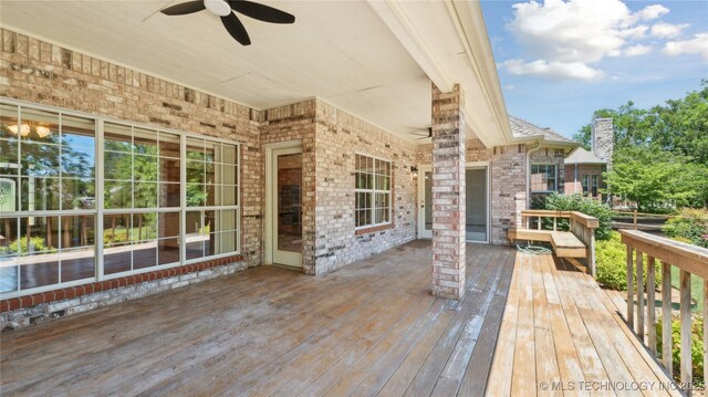 9219 N 134th E Ave, Owasso, OK 74055 - wooden terrace featuring a ceiling fan