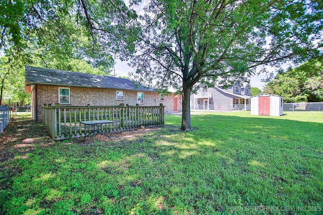 view of yard with a storage unit, a fenced backyard, and an outbuilding