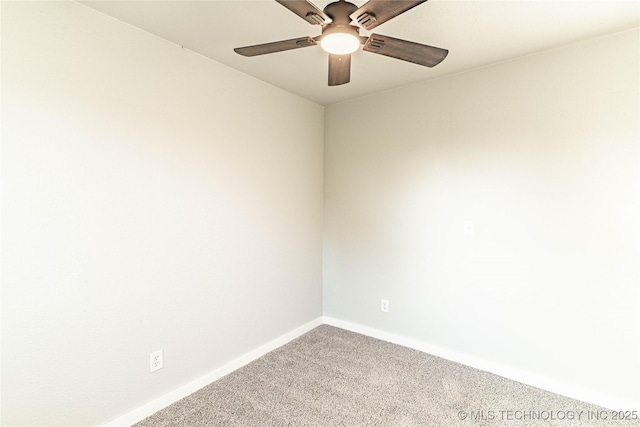 unfurnished room with baseboards, carpet, and a ceiling fan