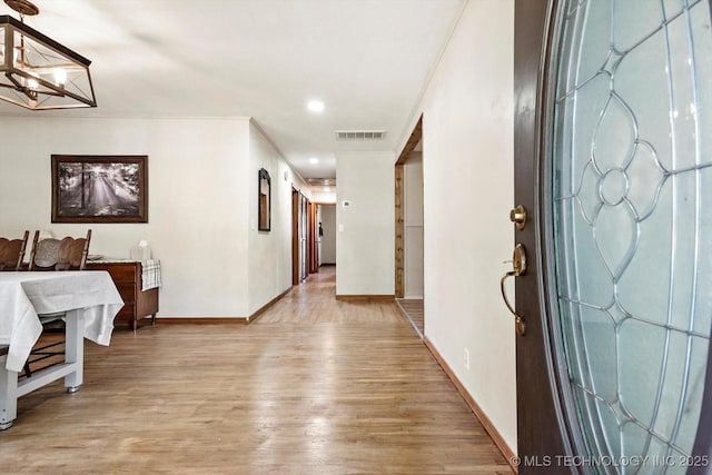 4604 Maple Dr, Sand Springs, OK 74063 - foyer entrance with visible vents, baseboards, recessed lighting, a chandelier, and light wood finished floors