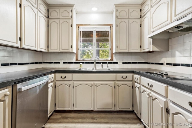 4604 Maple Dr, Sand Springs, OK 74063 - kitchen featuring a sink, dark countertops, cream cabinets, and dishwasher