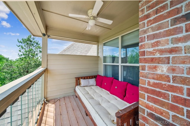 balcony with a ceiling fan