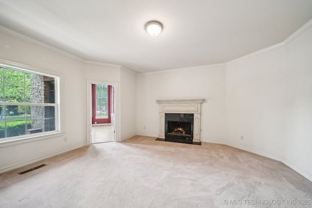 8655 E 103rd St, Tulsa, OK 74133 - unfurnished living room featuring carpet flooring, ornamental molding, a fireplace, and baseboards