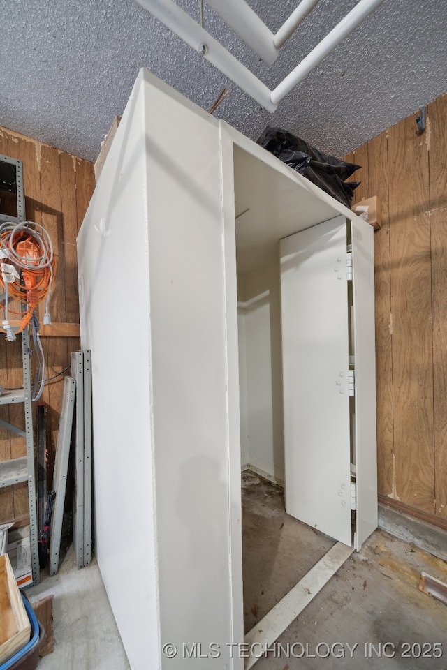 basement with wooden walls