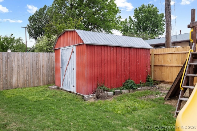 view of shed featuring a fenced backyard