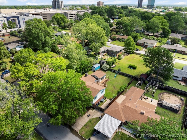 drone / aerial view with a city view