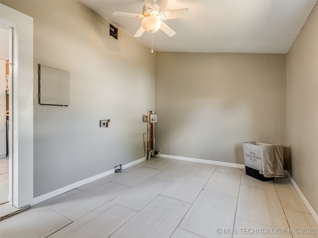 2236 S Marion Ave, Tulsa, OK 74114 - clothes washing area with baseboards, hookup for a washing machine, laundry area, and ceiling fan