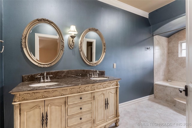 10910 S 69th E Ave, Tulsa, OK 74133 - full bathroom with double vanity and crown molding
