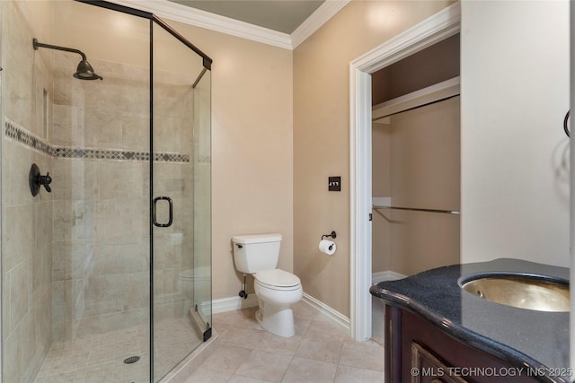 10910 S 69th E Ave, Tulsa, OK 74133 - full bathroom featuring a shower stall, vanity, crown molding, and tile patterned flooring
