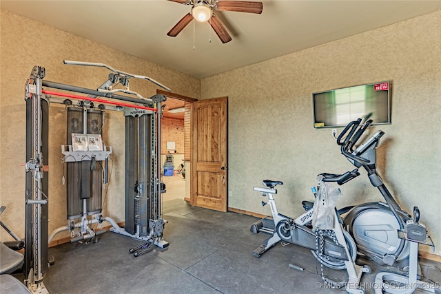 exercise area featuring ceiling fan
