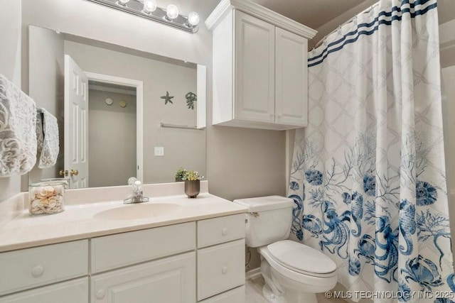 3401 N Narcissus Ave, Broken Arrow, OK 74012 - bathroom with toilet, vanity, and a shower with shower curtain