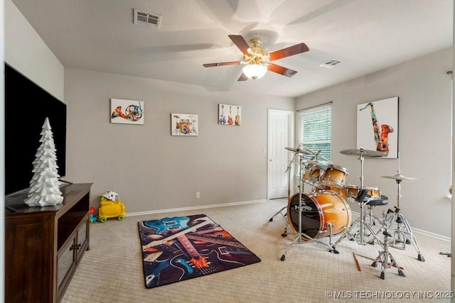 3401 N Narcissus Ave, Broken Arrow, OK 74012 - rec room featuring carpet flooring, ceiling fan, and baseboards