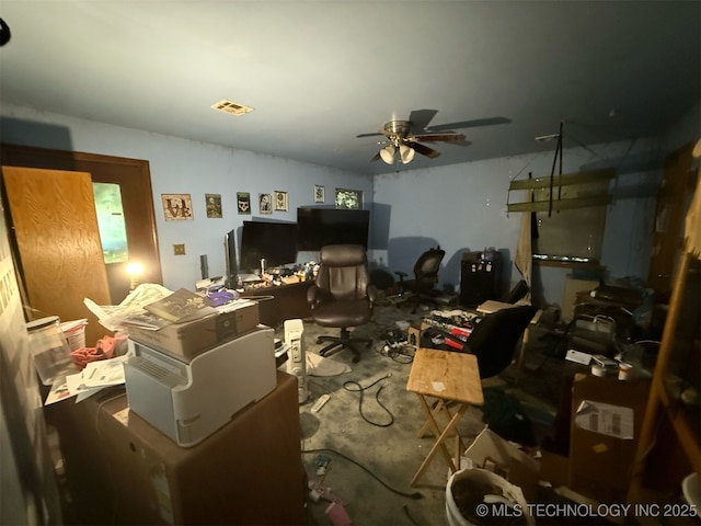 misc room with visible vents and ceiling fan