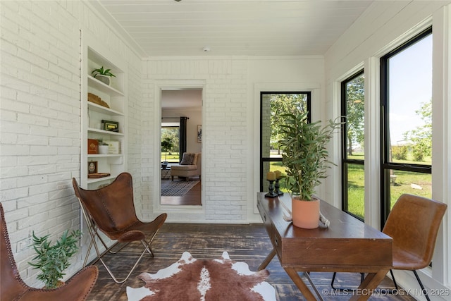12415 N 75th E Ave, Collinsville, OK 74021 - sunroom with brick wall, wood finished floors, and crown molding