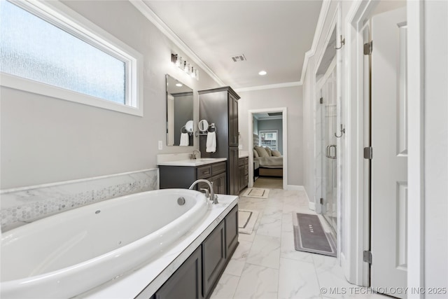 12509 S 102nd E Ave, Bixby, OK 74008 - full bathroom with visible vents, vanity, marble finish floor, ensuite bathroom, and a bath
