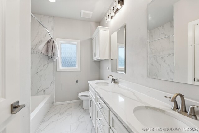 12509 S 102nd E Ave, Bixby, OK 74008 - bathroom featuring double vanity, toilet, a sink, and marble finish floor