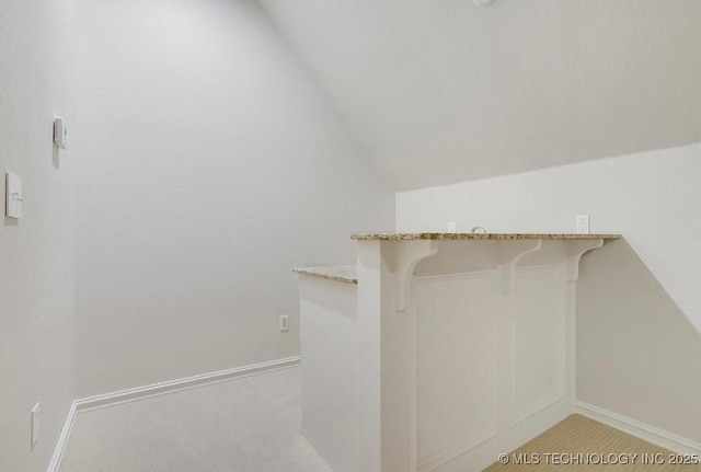 spacious closet with vaulted ceiling and light carpet
