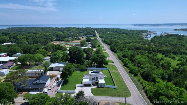 8973 Birch St, Kingston, OK 73439 - birds eye view of property featuring a water view and a forest view