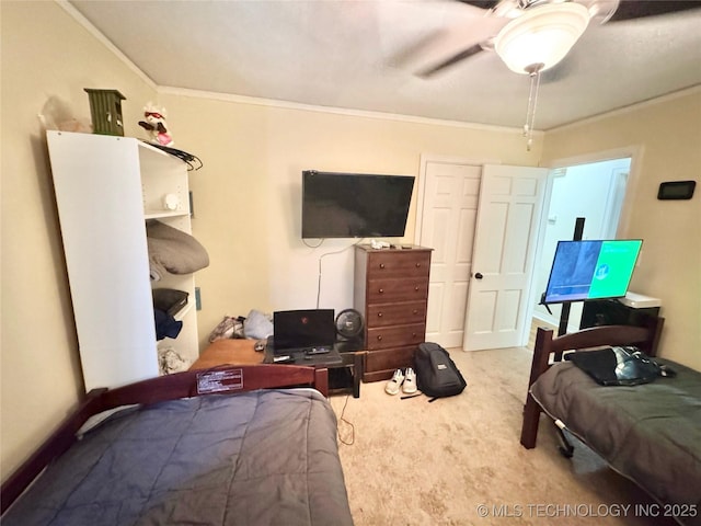 3210 Summit Blvd, Sand Springs, OK 74063 - carpeted bedroom with ornamental molding and ceiling fan