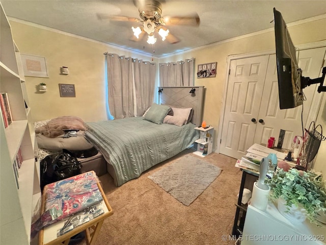 3210 Summit Blvd, Sand Springs, OK 74063 - bedroom with carpet flooring, ornamental molding, a ceiling fan, and a closet