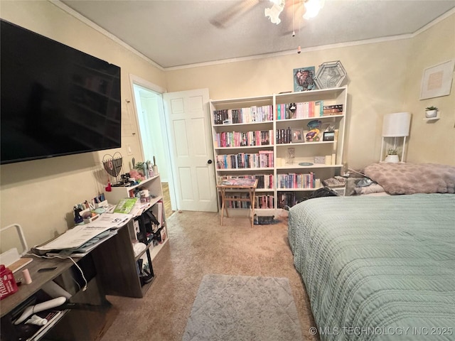 3210 Summit Blvd, Sand Springs, OK 74063 - carpeted bedroom featuring crown molding and a ceiling fan