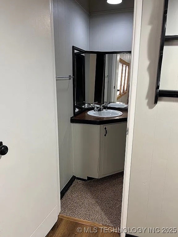 bathroom featuring vanity and wood finished floors