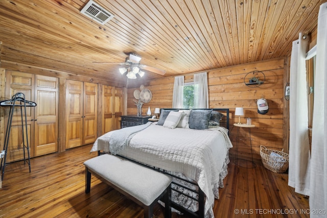 15955 Briar Rd, Morris, OK 74445 - bedroom with wood ceiling, wood-type flooring, and wooden walls