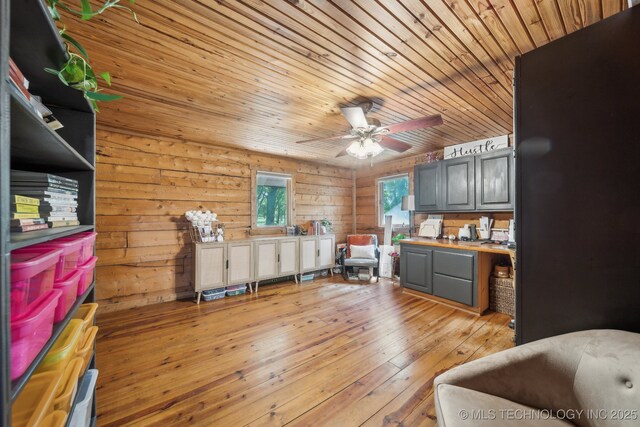 interior space featuring wood ceiling and light wood-type flooring